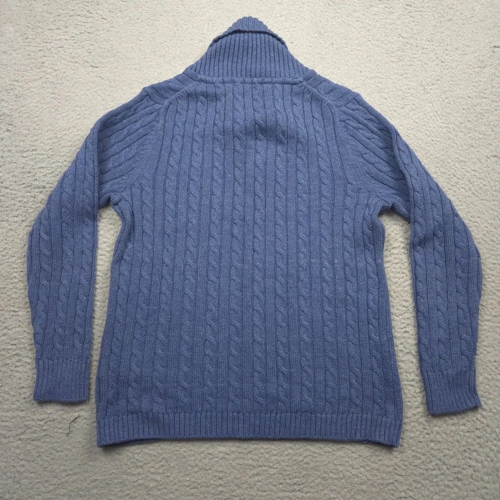 L.L.Bean Double L Sweater Women L Cotton Cable Knit Shawl Collar Blue NWT